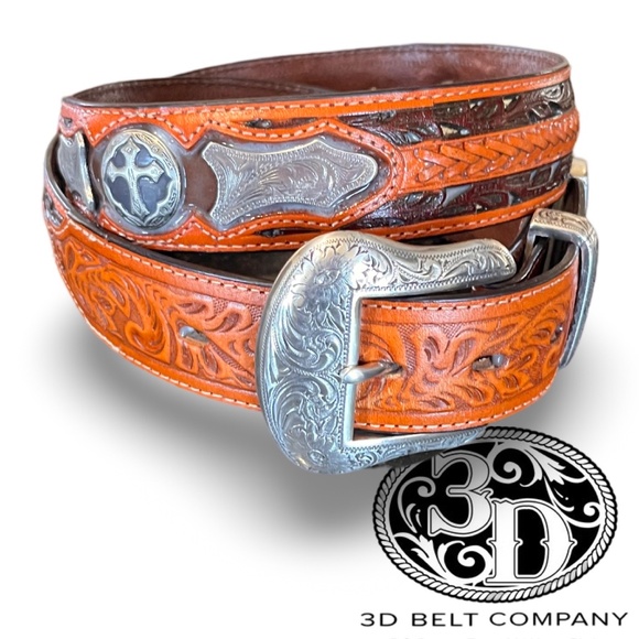 3-D BELT CROSS CONCHO BROWN - ACCESSORIES BELT MEN - SZ 36